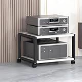 Soporte giratorio de 360° para medios de audio y vídeo, moderno estante estéreo, organizador de almacenamiento de medios móvil (blanco, 50 x 40 x) – perfecto para sistemas de cine en casa y