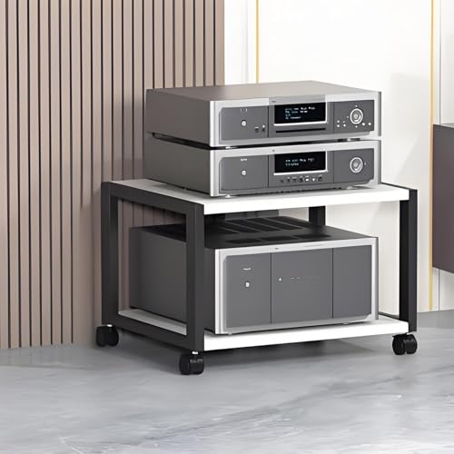 Soporte giratorio de 360° para medios de audio y vídeo, moderno estante estéreo, organizador de almacenamiento de medios móvil (blanco, 50 x 40 x) – perfecto para sistemas de cine en casa y