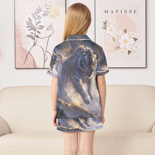 ALAZA Tiger Animal Sky Satin Pajamas Set Short Sleeve Button Down Sleepwear Summer Pjs 2 Piece4