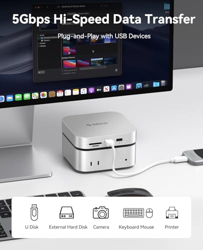 Image of ORICO MiniLink Mac mini M4 Hub with SATA SSD Enclosure, 5Gbps(480MB /s) USB 3.0 Port, SD 3.0 /TF 3.0 Card Readers, 3.5mm Headphone Jack and Microphone Jack (M410P)