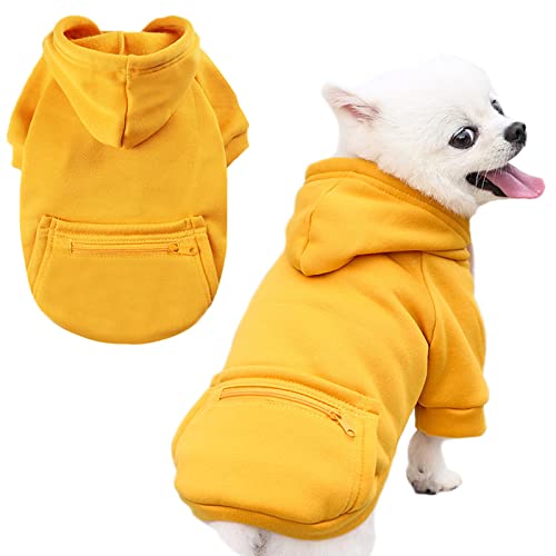 PETCARE Small Dog Hoodie Cat Sweater Yellow Warm Soft Fleece Sweatshirts with Pocket Fall Winter Puppy Sweaters Cat…