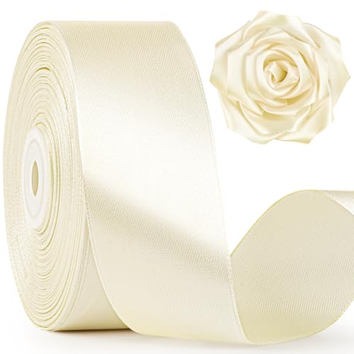 Mauproy 1-1/2 Inch Wide Ivory Satin Ribbon, 50 Yards Solid Polyester Fabric Ribbon for Roses Making, Gift Wrapping, Valentine's Day, Wedding Decorations, Crafts, Bows
