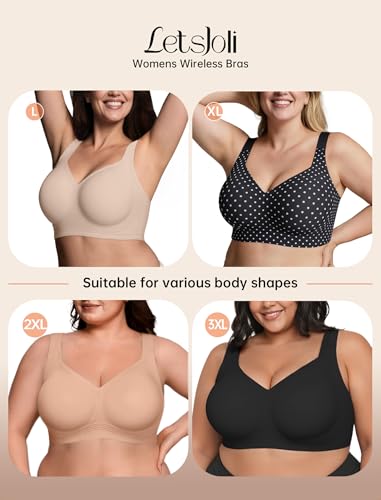 Image of LetsJoli Bras for Women Supportive Wireless Push Up Bra Full Coverage No Underwire Seamless Plus Size for Older Women
