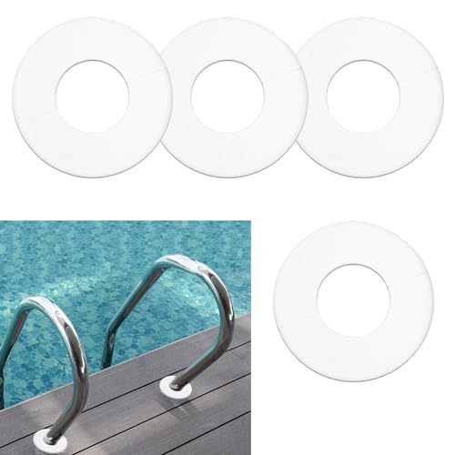 4Pcs Escutcheon Plates Pool, Rubber Pool Ladder, Escutcheon Plate Pool Ladder, Escutcheon Plate, Escutcheon Cover Holes in Pool Ladder Rings, Swimming Pool Ladder Parts in White