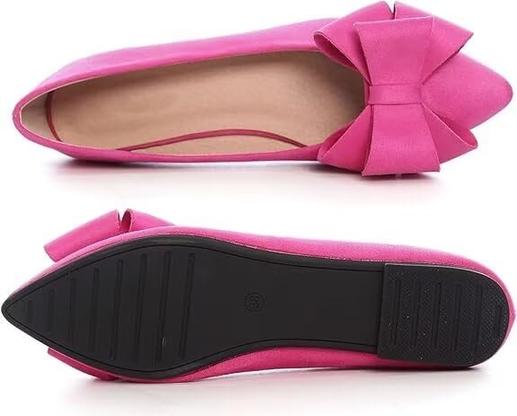 Image of SAILING LU Womens Bowknot Ballet Flats Pointy Toe Suede | Casual Flat Shoes, Dressy Wear to Work, Moccasins, Slip-Ons