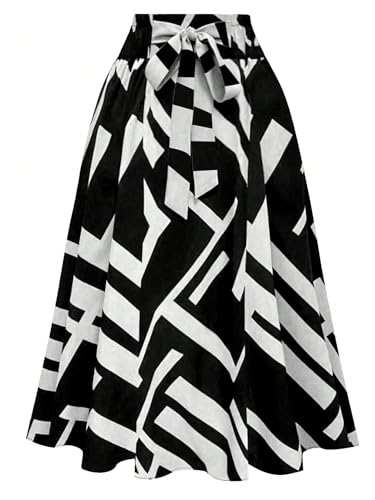 SHENHE Women's Elegant Bow Tie Geo Print Long Skirts Elastic High Waist A Line Flowy Swing Midi Skirt4