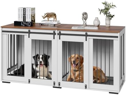 VEVOR 72″Dog Crate Furniture for 2 Dogs,Double Dog Crate Furniture with Double Sliding Doors,Large Dog Crate TV Stand with Removable Tray,Steel Frame Double Dog Crate for Small,Medium,Large Dogs White VEVOR 72″Dog Crate Furniture for 2 Dogs,Double Dog Crate Furniture with Double Sliding Doors,Large Dog Crate TV Stand with Removable Tray,Steel Frame Double Dog Crate for Small,Medium,Large Dogs White