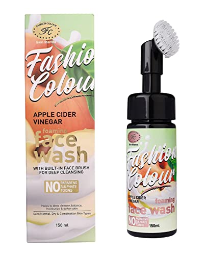 Image of FASHION COLOUR Apple Cider Vinegar Foaming Facewash | Face Wash with Brush for Deep Cleansing | Made With Natural Ingredients | Foaming Face Wash For Women And Men | All Skin Types | 150ml