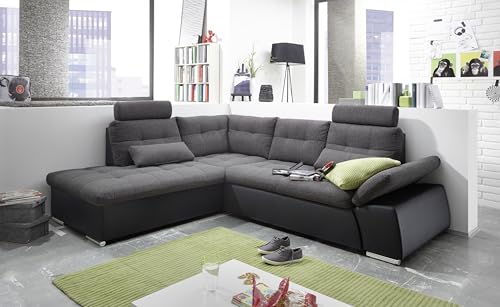 Stella Trading JAKARTA Ecksofa mit Schlaffunktion und Stoffbezug, Schwarz /...