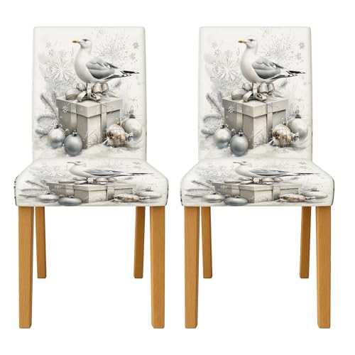 Coastal Gull​ - Fundas para sillas de comedor, protectores de asiento elásticos y lavables de elastano, elegantes fundas decorativas para cocina y comedor, 2 unidades