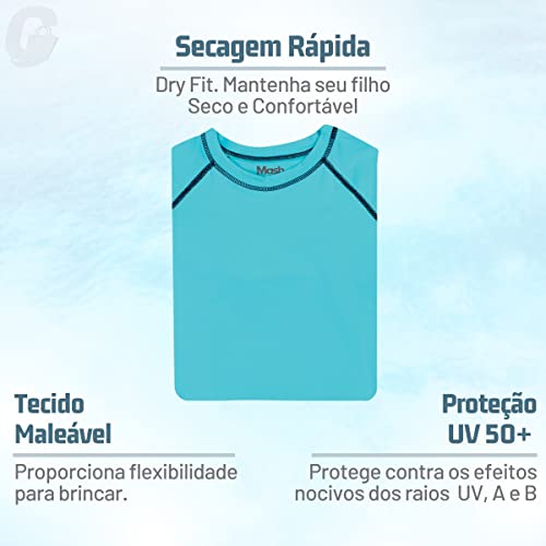 Camiseta Manga Longa Mash Infantil Com Proteção UV50+ FPS50 | Azul Piscina | P | 319.01AZ01P