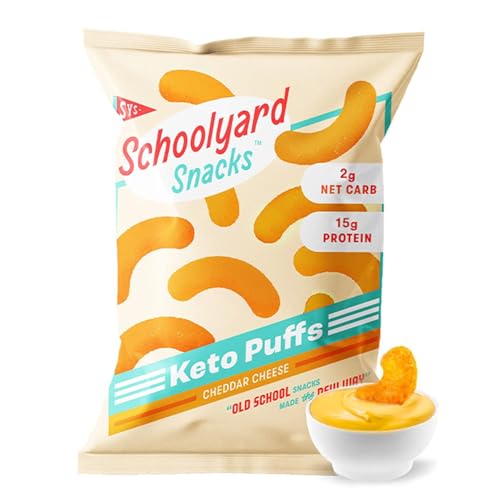 Schoolyard Keto Snacks - Cheddar Cheese - 15g Protein Puffs, Low Carb, Low Sugar - Gluten Free, Healthy & Diabetic Friendly, High Protein, Low Calorie snacks for Kids & Adults, USA Made, 12 Pack
