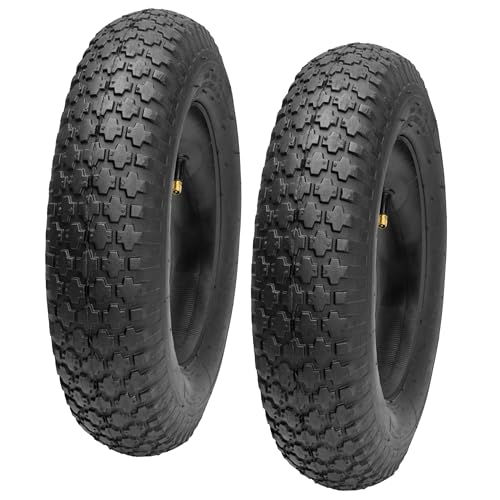 Garronda x2 Set de Neumáticos 4.80/4.00-8 con Cámara de Aire - Rueda Resistente 390x95 mm, 2PR Neumático de Repuesto para Carretilla de Mano, Válvula, hasta 210kg, para Jardín y Obra GD-0164 (Negro)