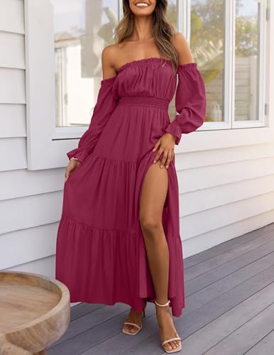 image for ZESICA Women's 2025 Boho Sexy Off Shoulder Long Sleeve Smocked High Wa