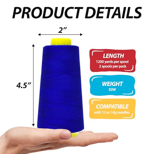 Image of Mandala Crafts Royal Blue Mercerized Cotton Thread for Sewing Quilting | 2400 Yds 50 WT, 100% Long Staple Cotton, Multipurpose, for Embroidery, Piecing, Sergers, Applique, Machine and Hand Sewing