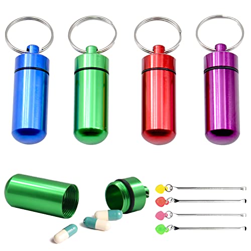 4 pastilleros de aluminio, organizador portátil de pastillas, mini pastillero impermeable, pastillero de bolsillo, organizador de medicamentos de viaje para viajes al aire libre, camping (4 colores) Cover