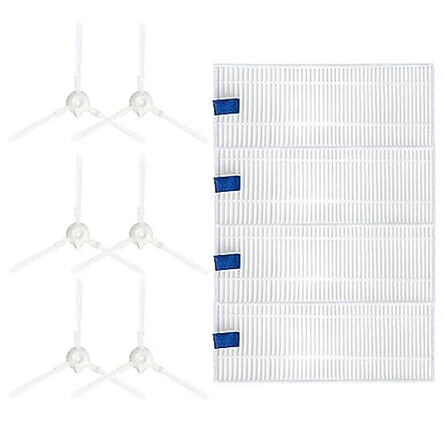Donkivvy Kit de 10 filtros de cepillo lateral para Rowenta Explorer 20 40 45 50 Series RG687 RR682 RR688 Robot Aspiradora, 4 filtros HEPA, 6 cepillos laterales