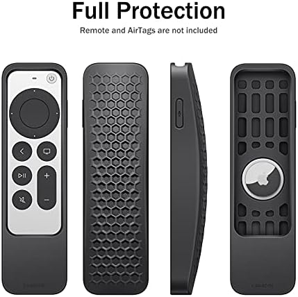 FINTIE 2-in-1 Protective Case for 2021 Apple TV Siri Remote and Apple AirTag - Lightweight Anti Slip Shockproof Cover for Apple TV 4K / HD Siri Remote Controller (2nd Generation), Black
