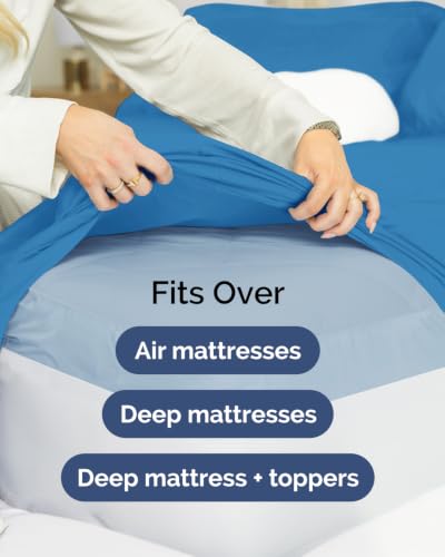 Image of CGK Linens 2 Pack Extra Deep Twin Fitted Sheets - Denim Blue