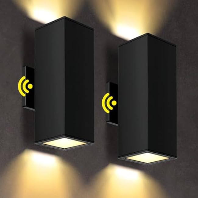 2-Pack Exterior Wall Light Fixtures, Outdoor Waterproof Wall Sconce with Dusk to Dawn Photocell Sensor, Modern Porch Lights Outdoor Up Down for Patio Entryway Front Door