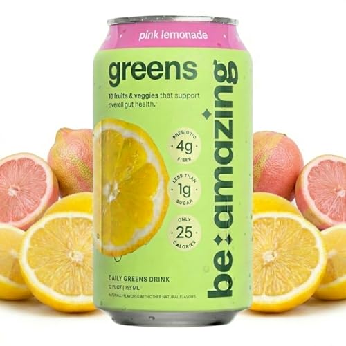 Image of Be Amazing Greens Drink, Pink Lemonade, Ready to Drink, 10 Organic Fruits & Vegetables, Coconut Water, Vitamin C, Prebiotic Fiber, 25 Calories, Low Sugar, Vegan, Gluten Free, On the Go, 8 Pack