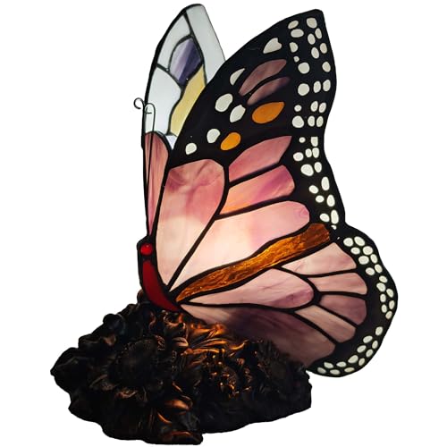 Bieye L13028 Purple Monarch Butterfly Tiffany Style Stained Glass Lamp