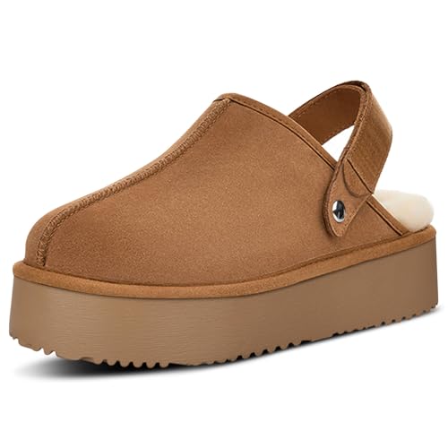 Women's Platform Suede Clogs with Adjustable Laces