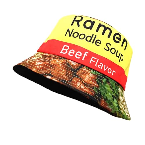 Image of Bucket Hat for Women Men,Travel Sun Beach Cap,Unisex Fishing Outdoor Boonie (Beef Ramen)