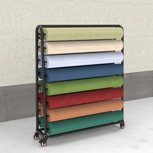 Large Textile Commercial Fabric Roll Storage Rack with 16 Hanging Rod, Movable Heavy Duty Steel Organiser Holder with Wheels for Vinyl Rolls / Leather Rolls / Window Film / Wallpaper Display(172x45x17