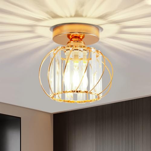 Seruno X Lampadario Moderno in Cristallo, Mini Plafoniera Color Oro con Paralume in Vetro, Plafoniera a Semi-incasso E27 per Soggiorno Camera da Letto Cucina Sala da Pranzo Corridoio Bagno Ingresso