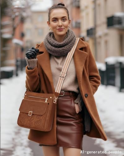 Image of large leather crossbody bags for women,Quilted crossbody purses | RFID Multi-Pocket Womens Crossbody Bag,Travel Purse with Pockets,Structured Cross Body Purse,Fits 10.9 inch iPad,Gift