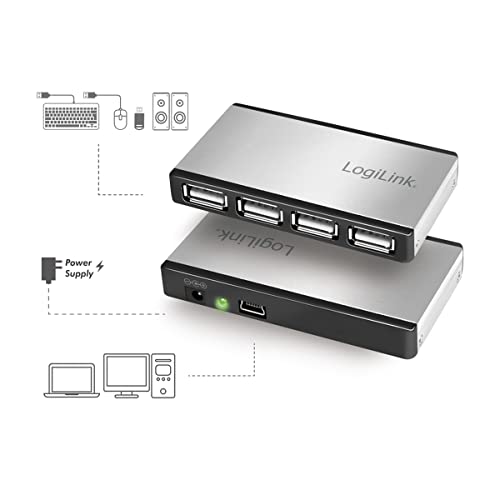 LogiLink Hub USB 2.0 a 4 porte con alloggiamento in alluminio e alimentatore incluso - Hub USB - Immagine 2