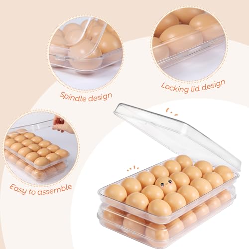 Egg holder for fridge - deviled egg containers with lid, Clear Stackable Plastic Egg Holder, Space-Saving 18 Egg refrigerator Organizer (Clear, Pack of 02)