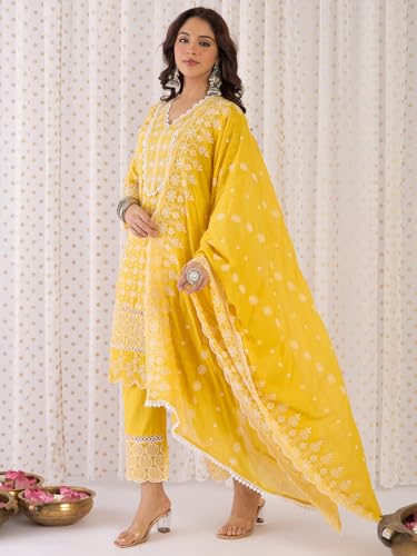 Image of INDO ERA Women Pure Cotton Kurta Set with Dupatta | Festive Suit Set, 10790
