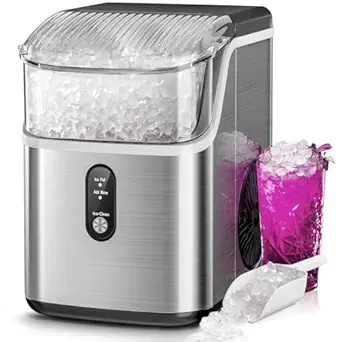 Kismile Nugget Ice Makers Countertop,Pebble Ice Maker Machine with Chewable Ice, 35lbs/Day,One-Click Operation,Self-Cleaning,Pellet Ice Maker Countertop for Home/Kitchen/Office