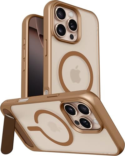 Image of eller sante Zenon Magpro Back Cover Case for iPhone 16 Pro Scratch Resistant Camera Screen Protector TPU Shockproof with Stand Holder Mag-Safe Wireless Charging- Desert Titanium