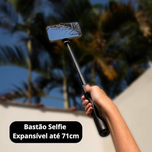 Bastão de Selfie Sem Fio 3 em 1 com Suporte Tripé Bluetooth para Celular e Câmera Retrátil com Contr