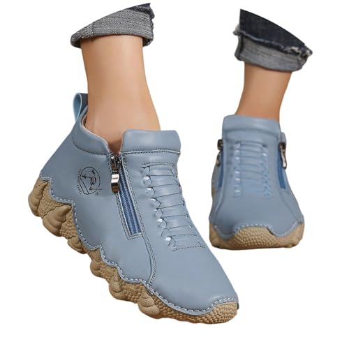 Mocassin femme bleu taille 41 avec bottines à talon moyen et semelle antidérapante confortable