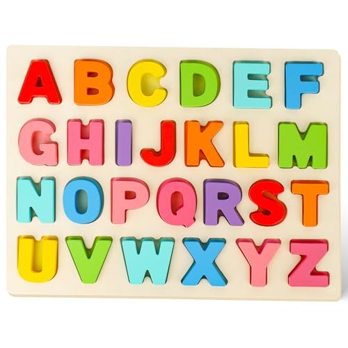 Image of LovesTown Wooden Puzzles for Kids, Alphabet Wooden Puzzles Montessori Toddler Puzzles Preschool Educational Toys for Toddler Boys Girls Birthday
