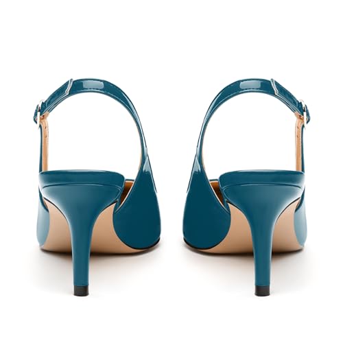 Women's Slingback Pumps, Pointed Toe Buckle Mid Stiletto Heel, Fashion Solid Patent High Heel Shoes for Women4