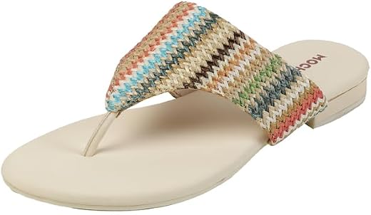Mochi Women's Colorful Zigzag Woven Strap Sandals
