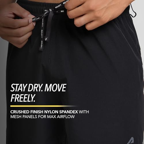 Image of Boldfit High Performance Men Shorts, Lightweight Nylon-Spandex Blend with Breathable Mesh, Quick-Dry Fabric, Utility Back Pocket, Side Slit & Contoured Fit for Running, Workouts & Everyday Wear