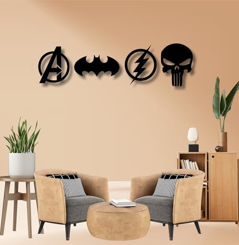 Image of TWIGGY Superhero 6mm MDF Wooden Wall Decor Set for Home, Office, or Gaming Room, Gift, Anime (pack of 4 | The Batman,Punisher,Avengers,Flash)