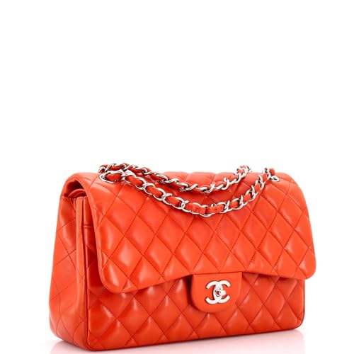 Pre-Loved Classic Double Flap Bag Quilted Lambskin Jumbo, Red3