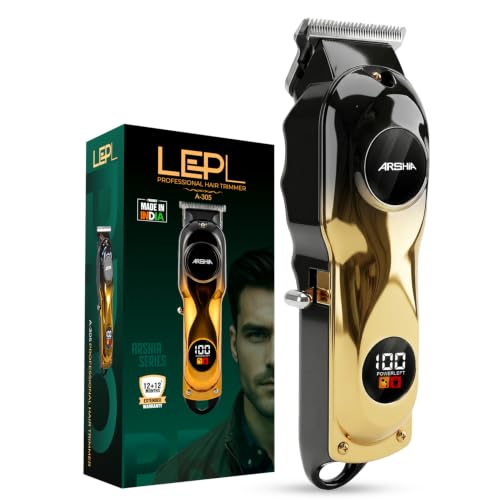 Image of A-305 Hair Trimmer for Men, Cordless Beard & Hair Trimmer, Stainless Steel Blades, 900mAh Battery, 180 Min Runtime, LED Display, Type-C Fast Charging, Rechargeable, 2 Year Warranty, Gold-Black