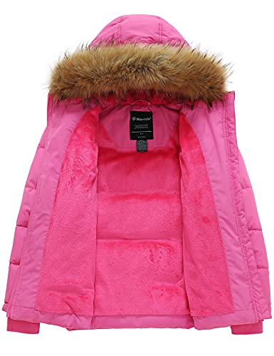 Wantdo Big Kids Girls' Water-Resistant Winter Coat Padded Jacket Warm Insulated Parka With Fur Hood Pink 14-16 #TOP2