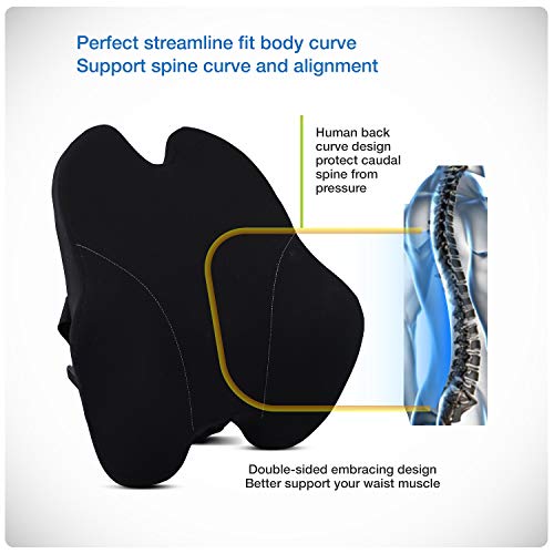 Image of Grin Health Lumbar Support Pillow Ideal for Car Seat, Office Chair, Home, Travel Backrest, Back Support for Car Driving Seat (Large, Black)