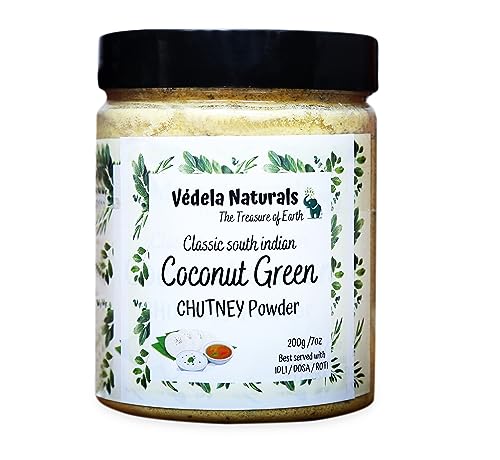 Vedela Naturals - South Indian Style Instant Coconut Green Chutney Powder | Nariyal ki Chutney, 200g / 7oz