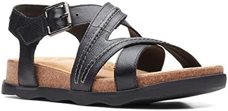 Clarks Women's Brynn Ave Flat Sandal, Black Leather, 9 | Image 3