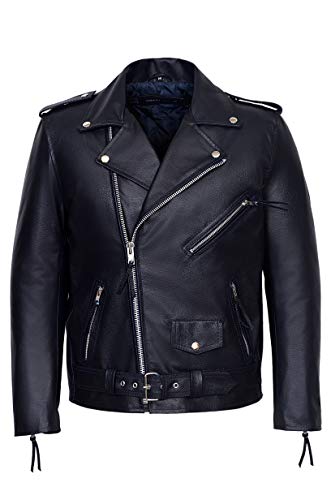 Chaqueta de cuero real Brando azul para hombre miniatura 1